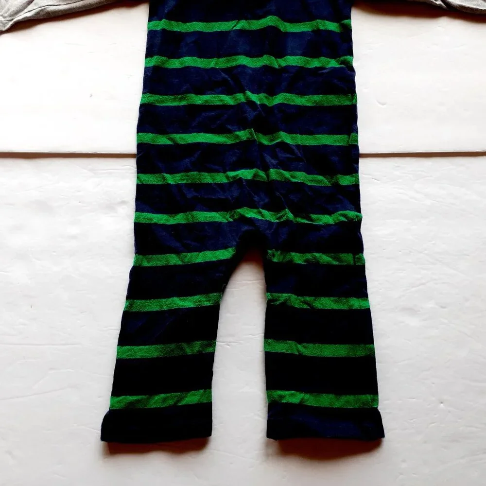 Carter's Boys Romper Navy Green Stripe Long Sleeve Soccer Jumpsuit 18 Months